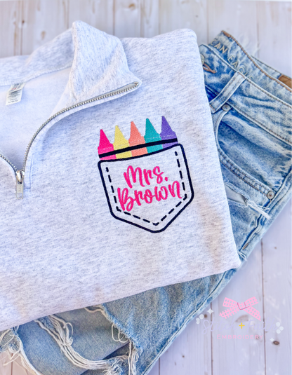 Teacher Crayon Pocket Women's Personalized Pullover Sweatshirt